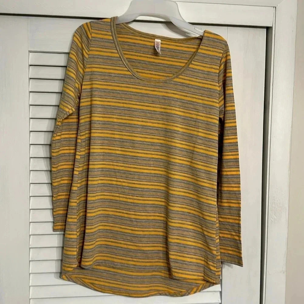 lularoe women’s long sleeve yellow gray shirt size XS